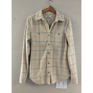 Workshop Republic Clothing Cream Plaid Button Down Shirt Women Medium Soft Knit